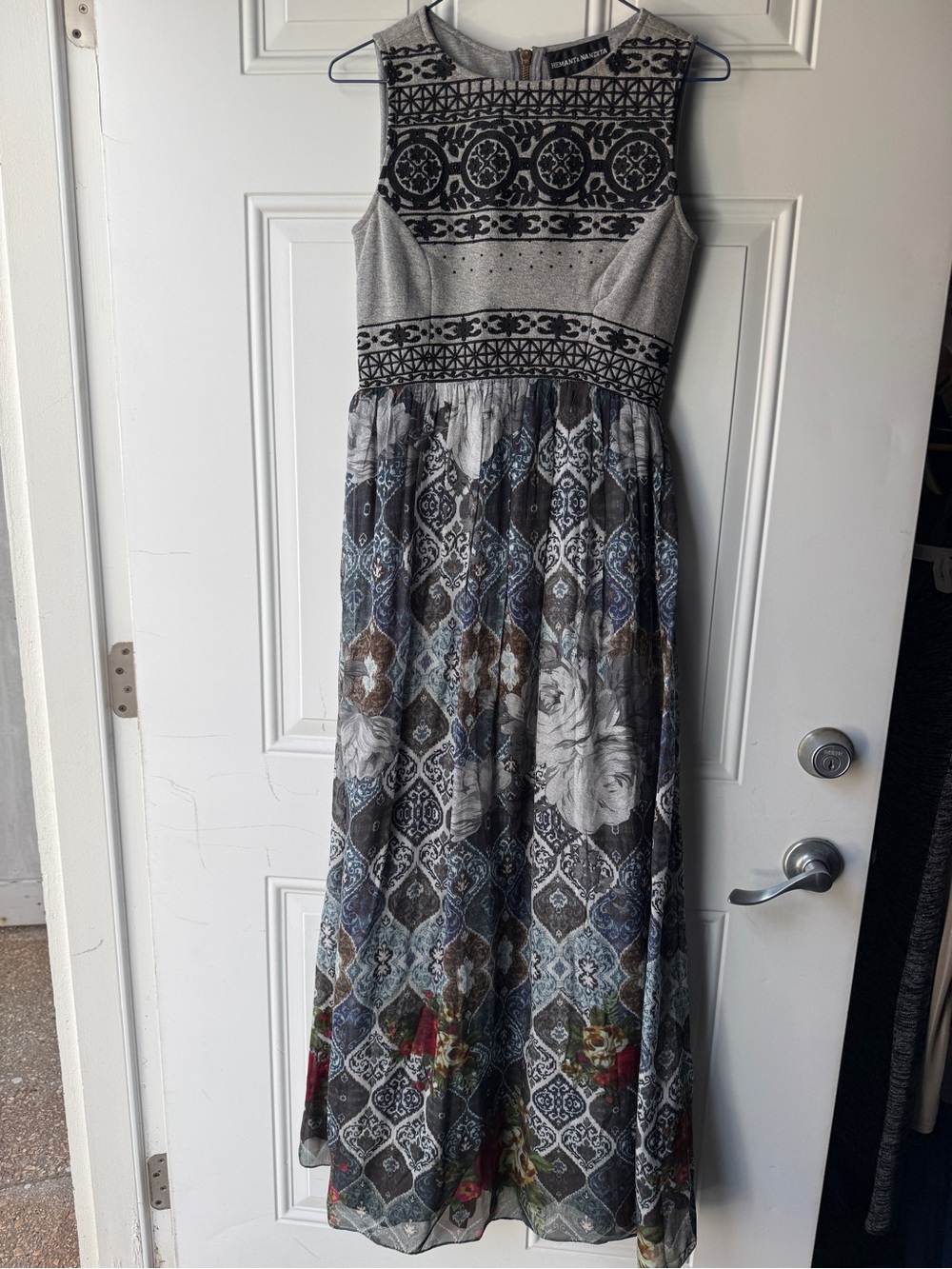 Anthropologie Sleeveless Floral & Geometric Print Maxi Dress